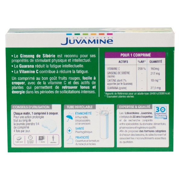 Juvamine Boost Vitamin C Ginseng Guarana 30 chewable tablets