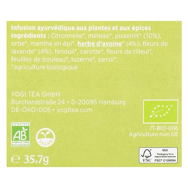 Yogi Tea - Infusion Ayurvedique Aux Plantes 17 Sachets Equilibre Basique  Yogi Tea