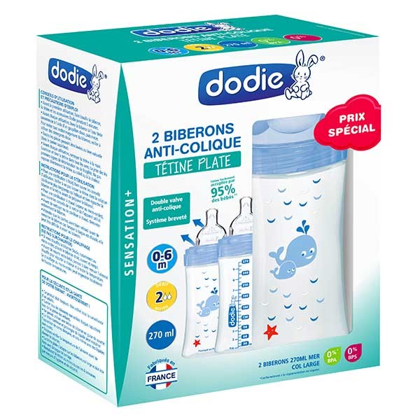 DODIE Biberon Sensation+ Anti Colique Tetine Plate 270ML