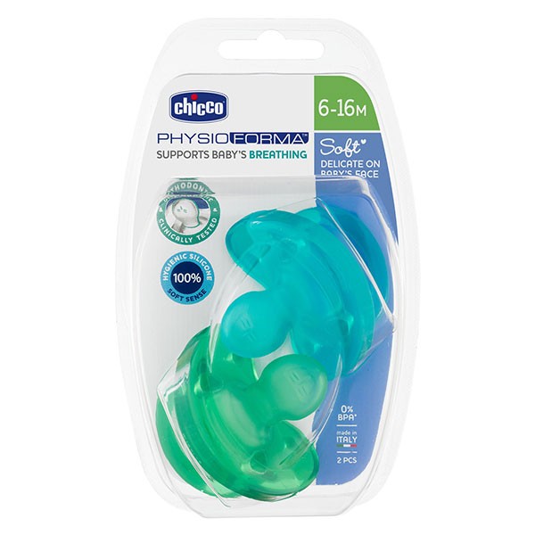 Chicco Pacifier Physio Soft All Silicone 6m Blue and Green Low