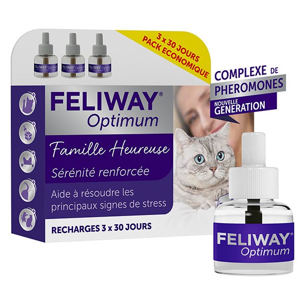 FELIWAY Optimum Eco Pack 3 refills Anti stress cat new formula 3x30 days French Parapharmacy