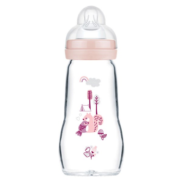 MAM 1st Age Pink Glass Baby Bottle 260ml