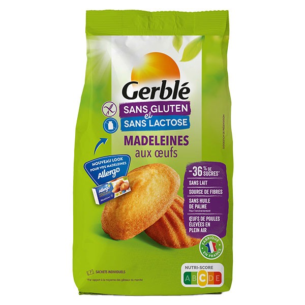 Gerblé Madeleines aux œufs, Sans gluten & Sans lactose, 7 madeleines, 200  g, 209606