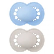 PERFECT SUCETTES BLEUES GRISES 6MOIS+ LOT DE 2 SILICONE MAM